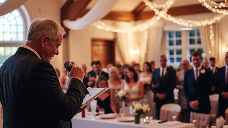 Person delivering an emotional wedding speech
