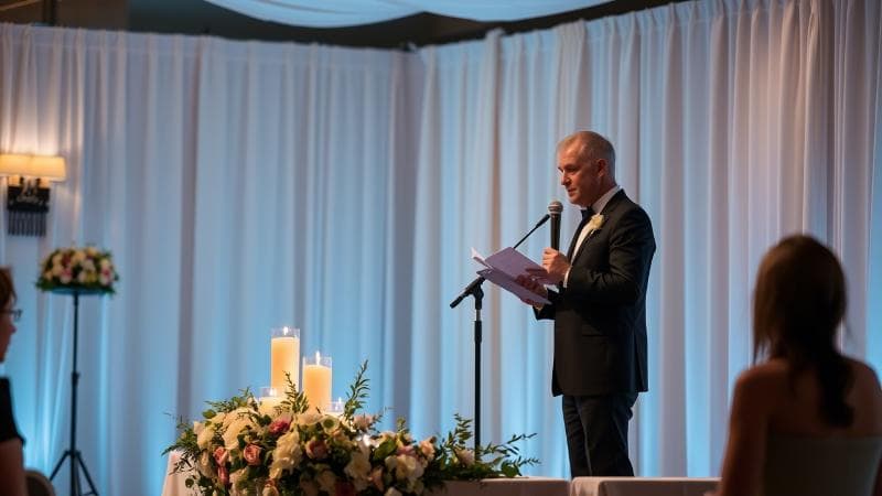 Person delivering a short wedding speech